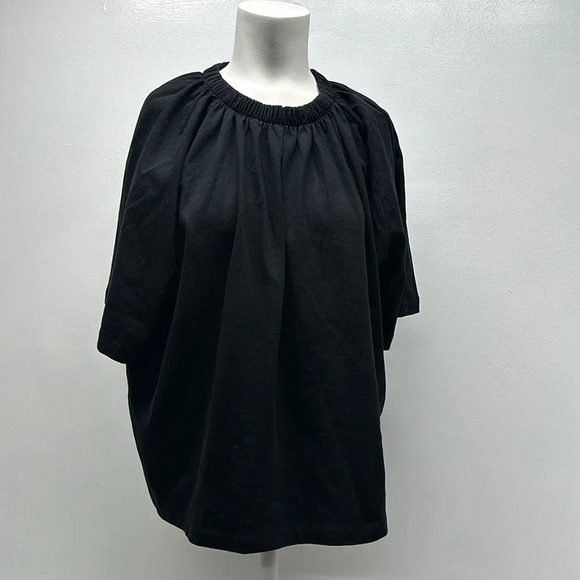 AllSaints Taylor Top Blouse Short Sleeve Pure Cotton Solid Black New Size Small - Picture 2 of 12